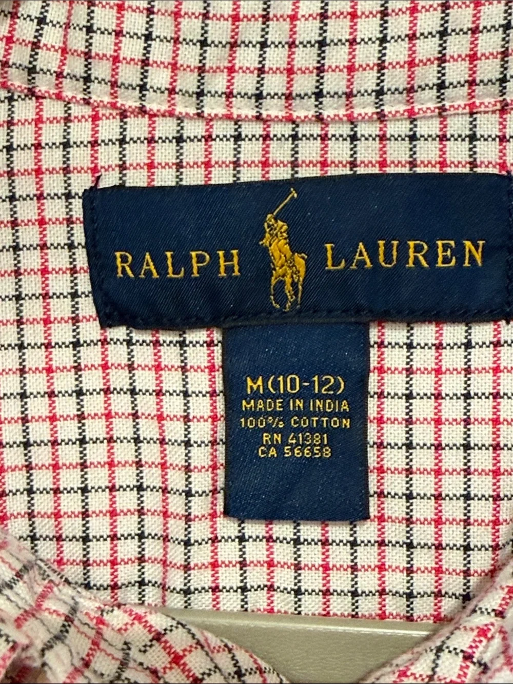 Boys Ralph Lauren White Shirt with Red & Black Windowpane Check size Medium 10/1
